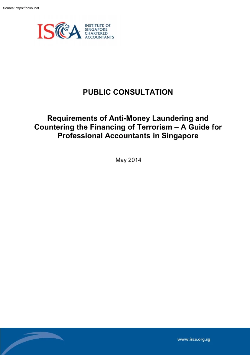 Requirements of Anti-Money Laundering and Countering the Financing of Terrorism, A Guide for Professional Accountants in Singapore