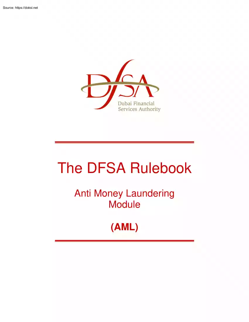 The DFSA Rulebook, Anti Money Laundering Module