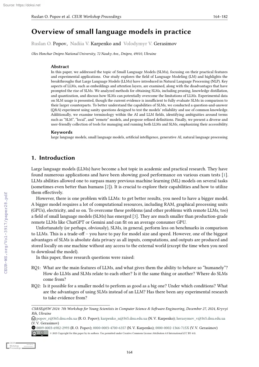 Overview of small language models in practice