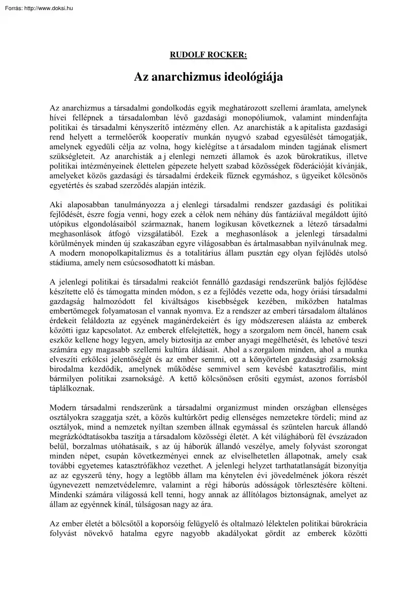 Rudolf Rocker - Az anarchizmus ideologiája