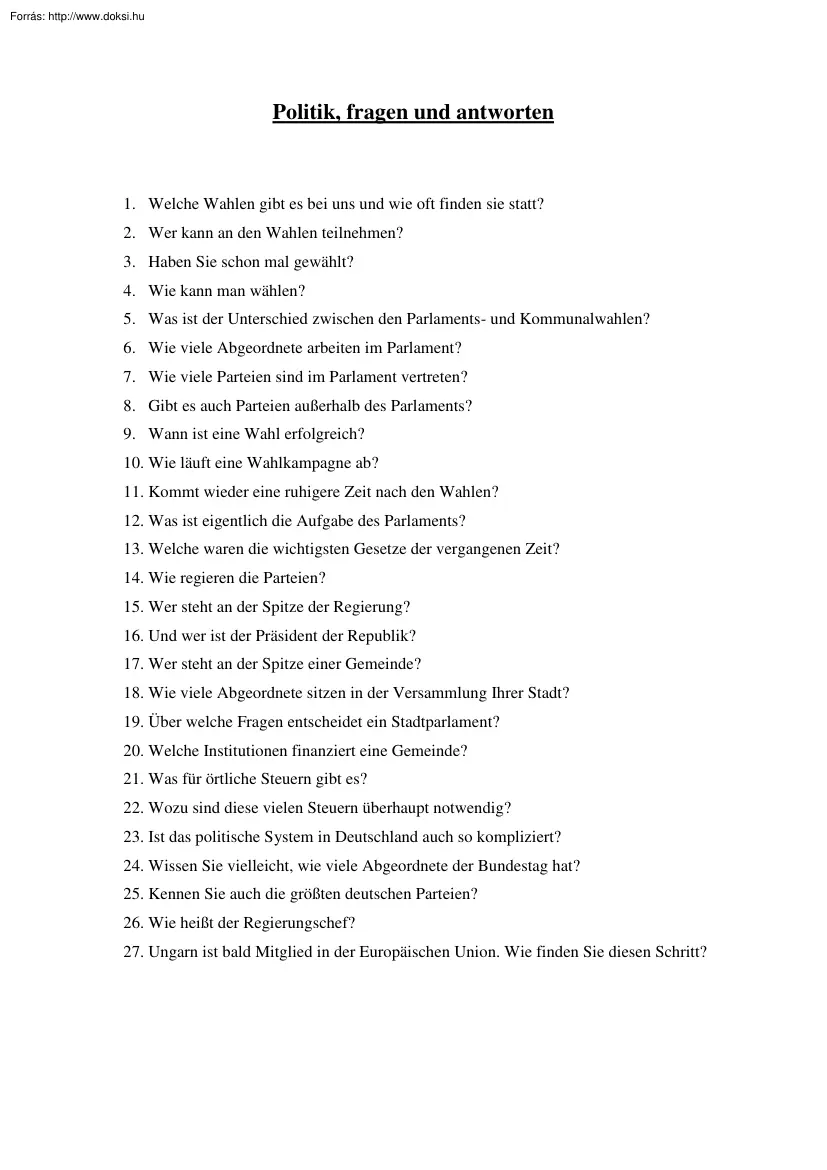 Politik, fragen und antworten