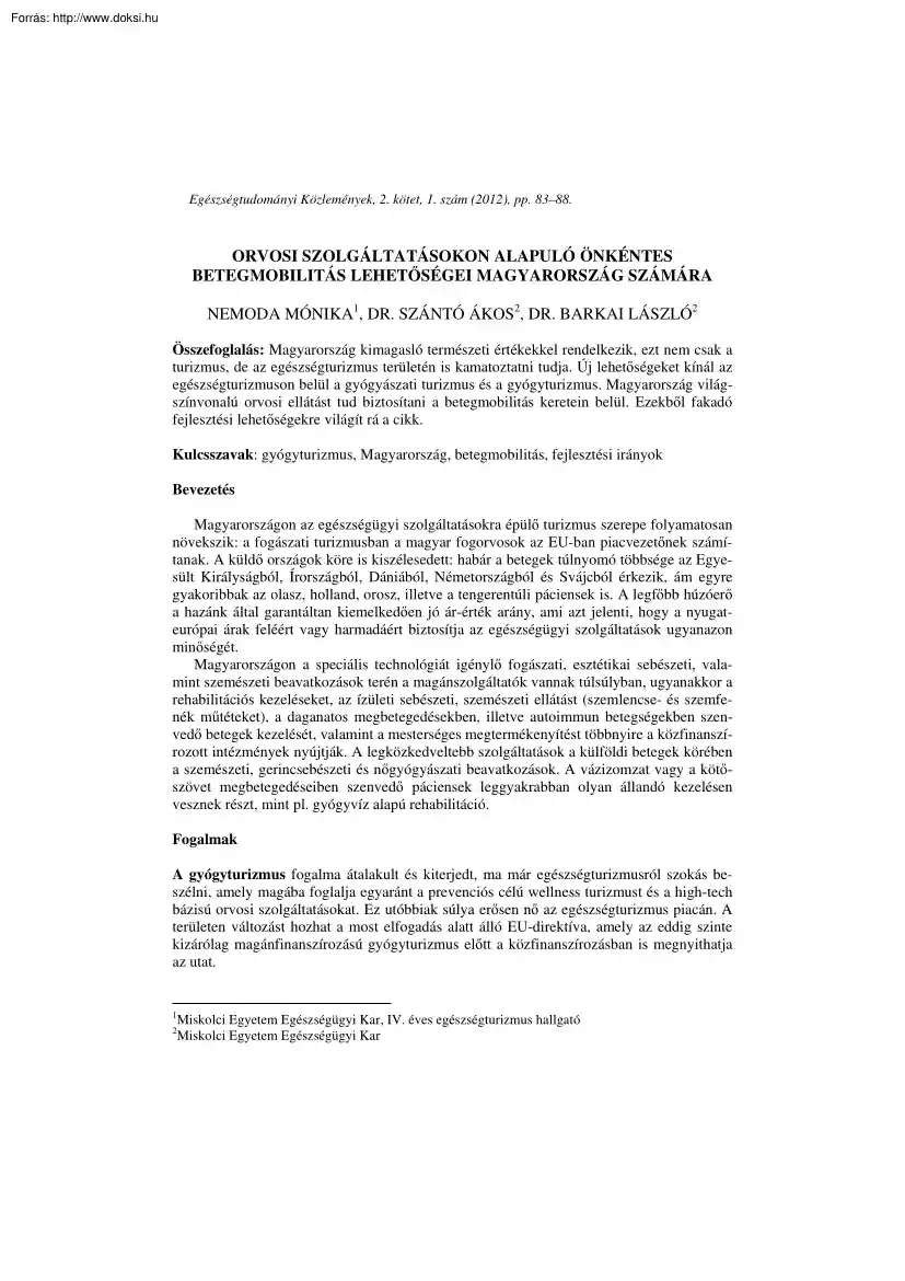 Nemoda-Dr. Szántó-Dr. Barkai - Orvosi szolgáltatásokon alapuló önkéntes betegmobilitás