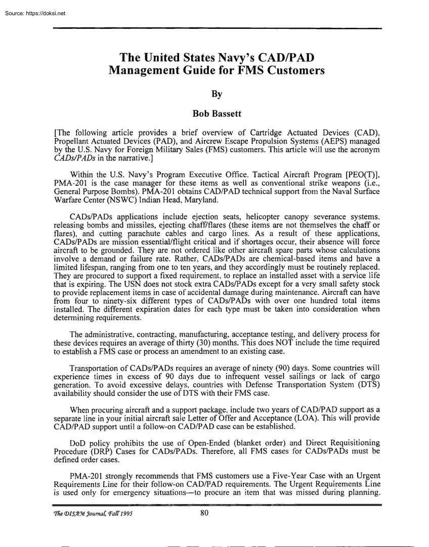 Bob Bassett - The United States Navy CAD PAD Management Guide for FMS Customers