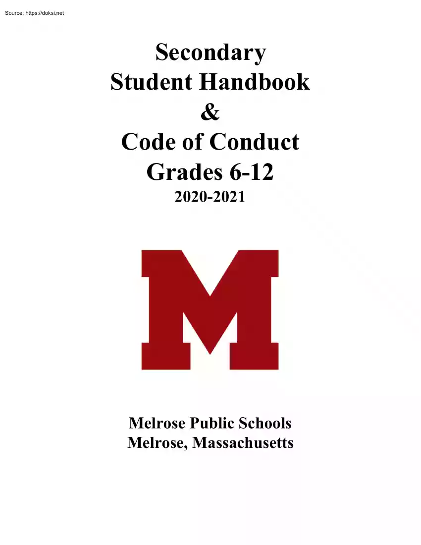 Melrose Public Schools, Secondary, Student Handbook and Code of Conduct, Grades 6-12