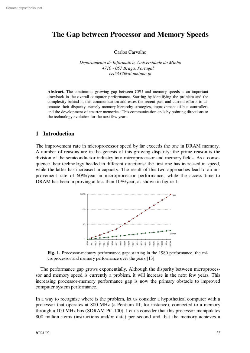 Carlos Carvalho - The Gap between Processor and Memory Speeds