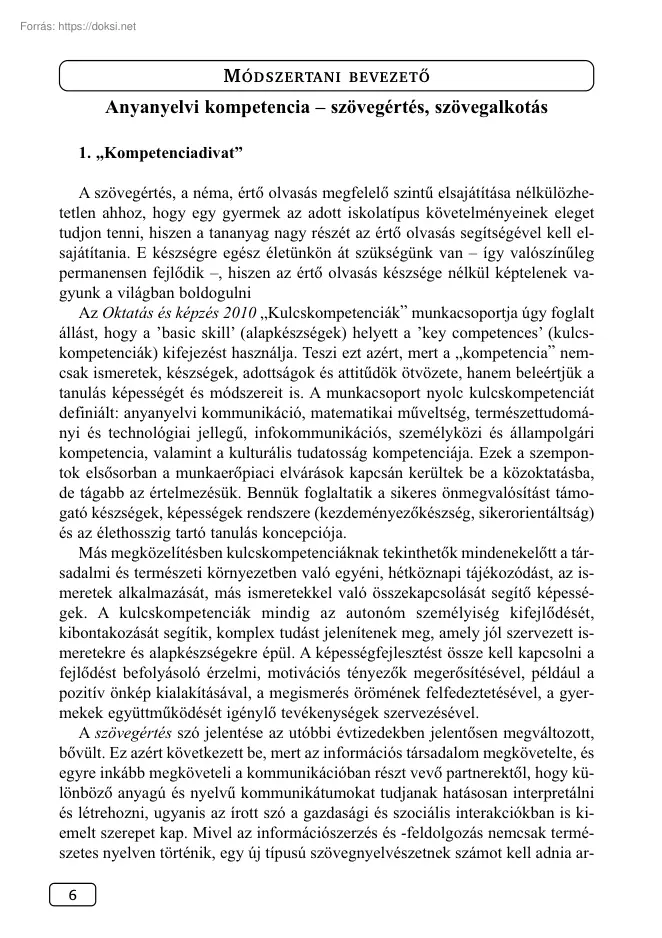 Anyanyelvi kompetencia, szövegértés, szövegalkotás
