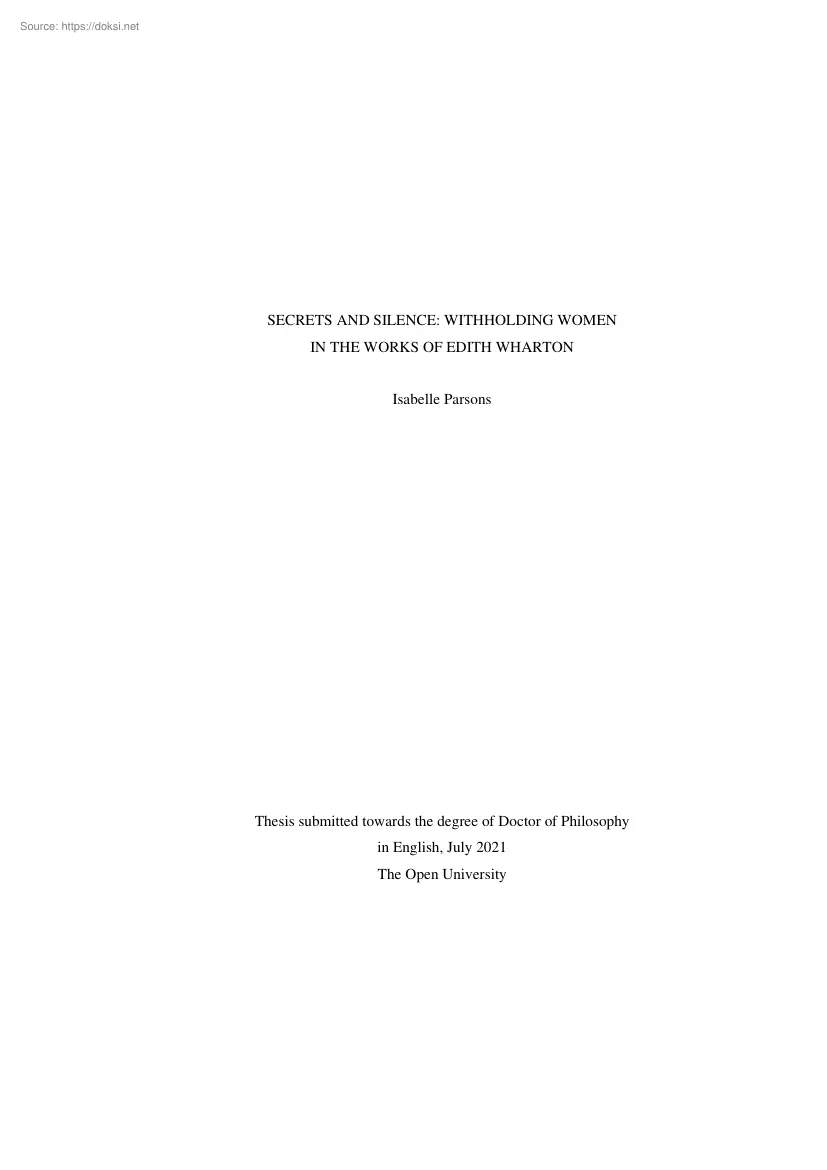 Isabelle Parsons - Secrets and silence, withholding women in the works of Edith Wharton
