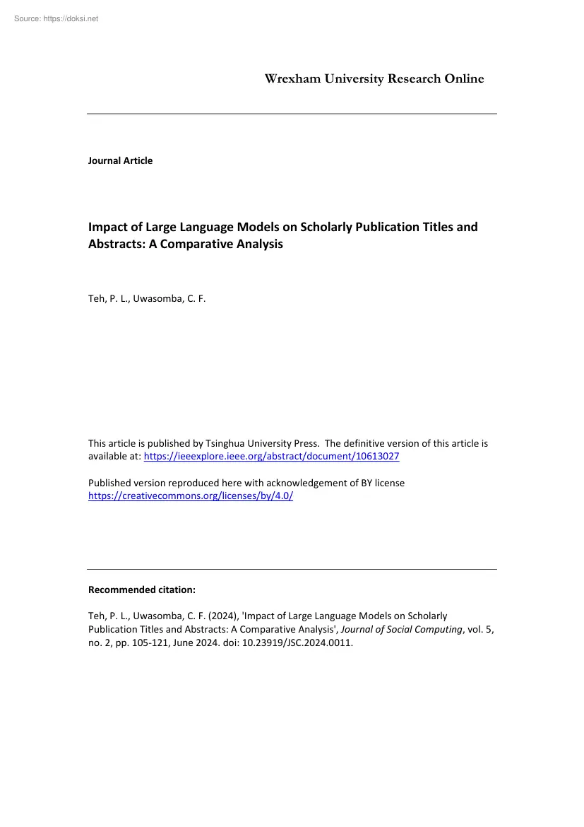 Teh-Uwasomba - Impact of Large Language Models on Scholarly Publication Titles and Abstracts, A
