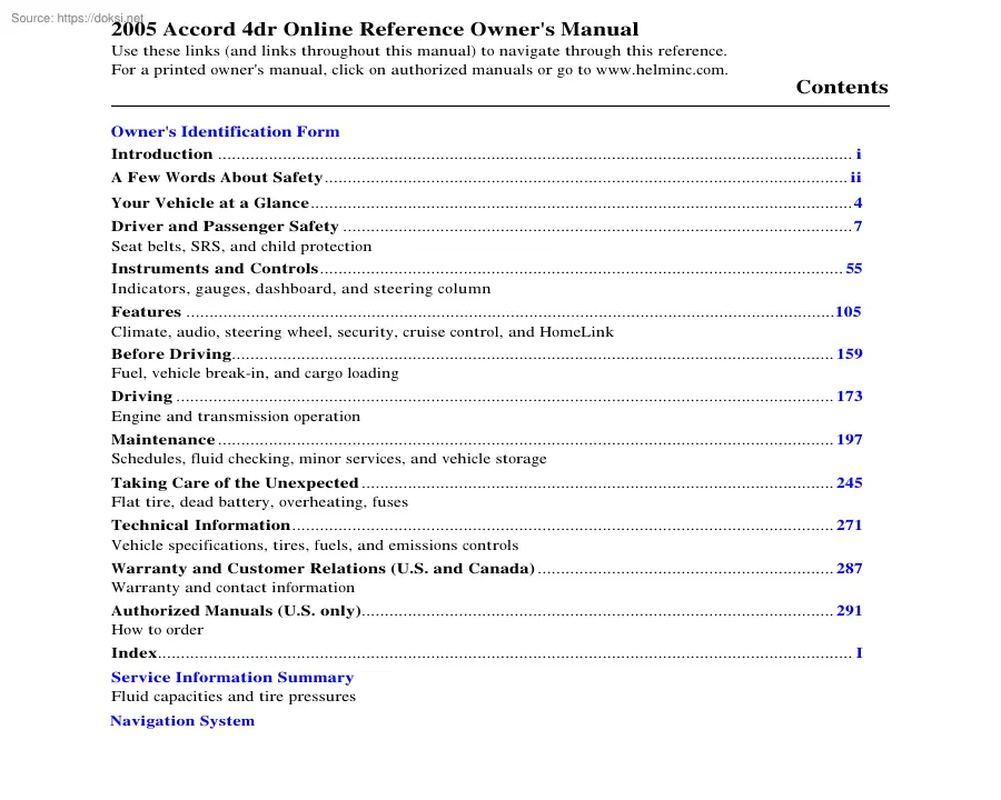 Honda Accord 2005, owners manual