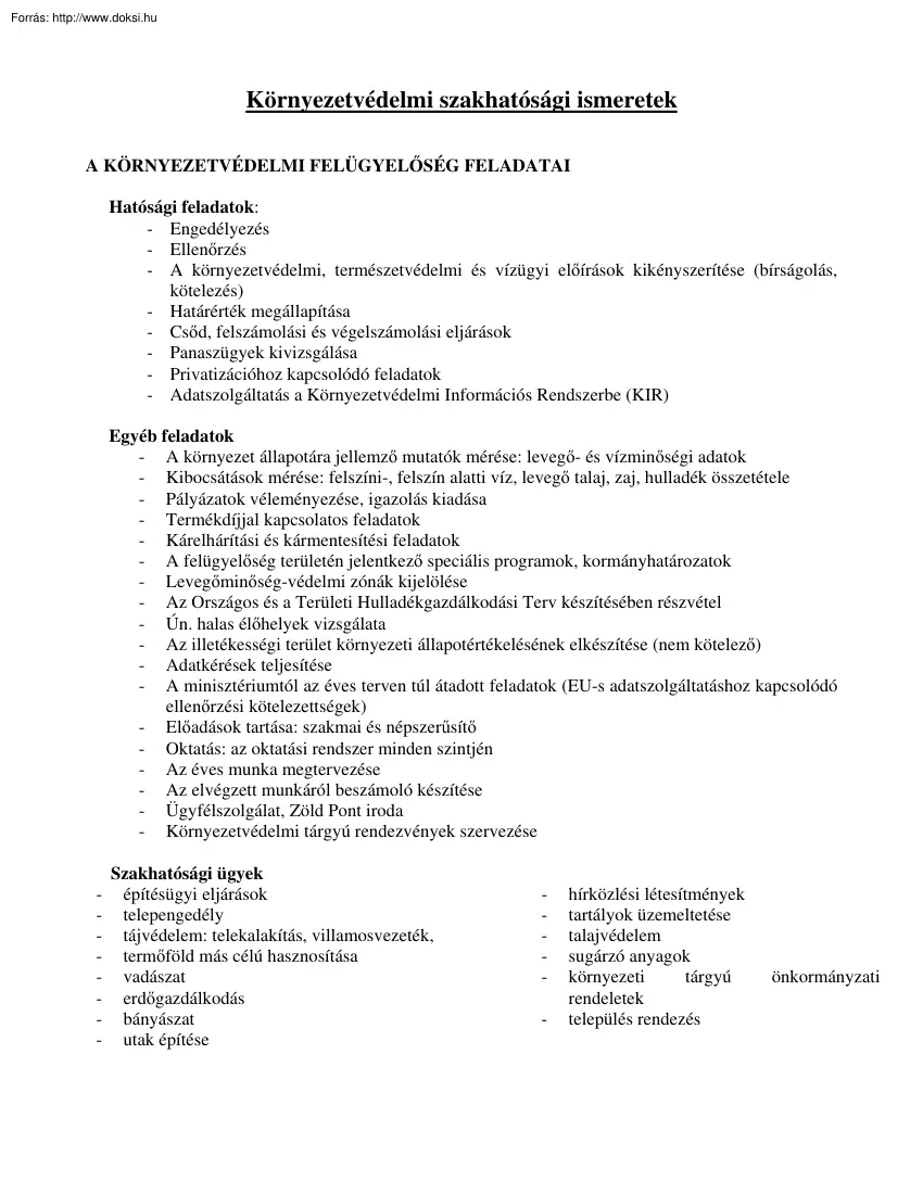 Környezetvédelmi szakhatósági ismeretek