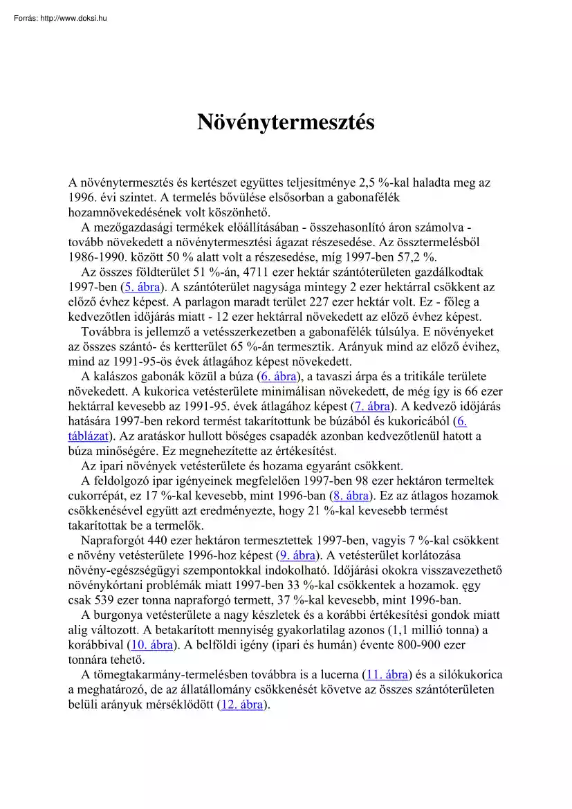 Növénytermesztés, statisztikai adatok