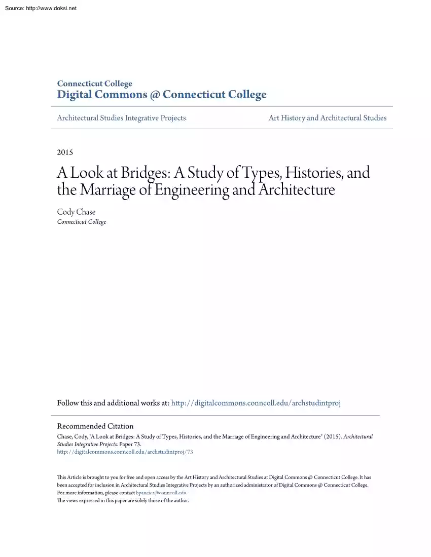 Cody Chase - A Look at Bridges, A Study of Types, Histories, and the Marriage of Engineering and Architecture