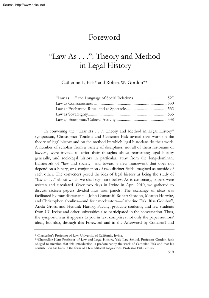 Fisk-Gordon - Theory and Method in Legal History