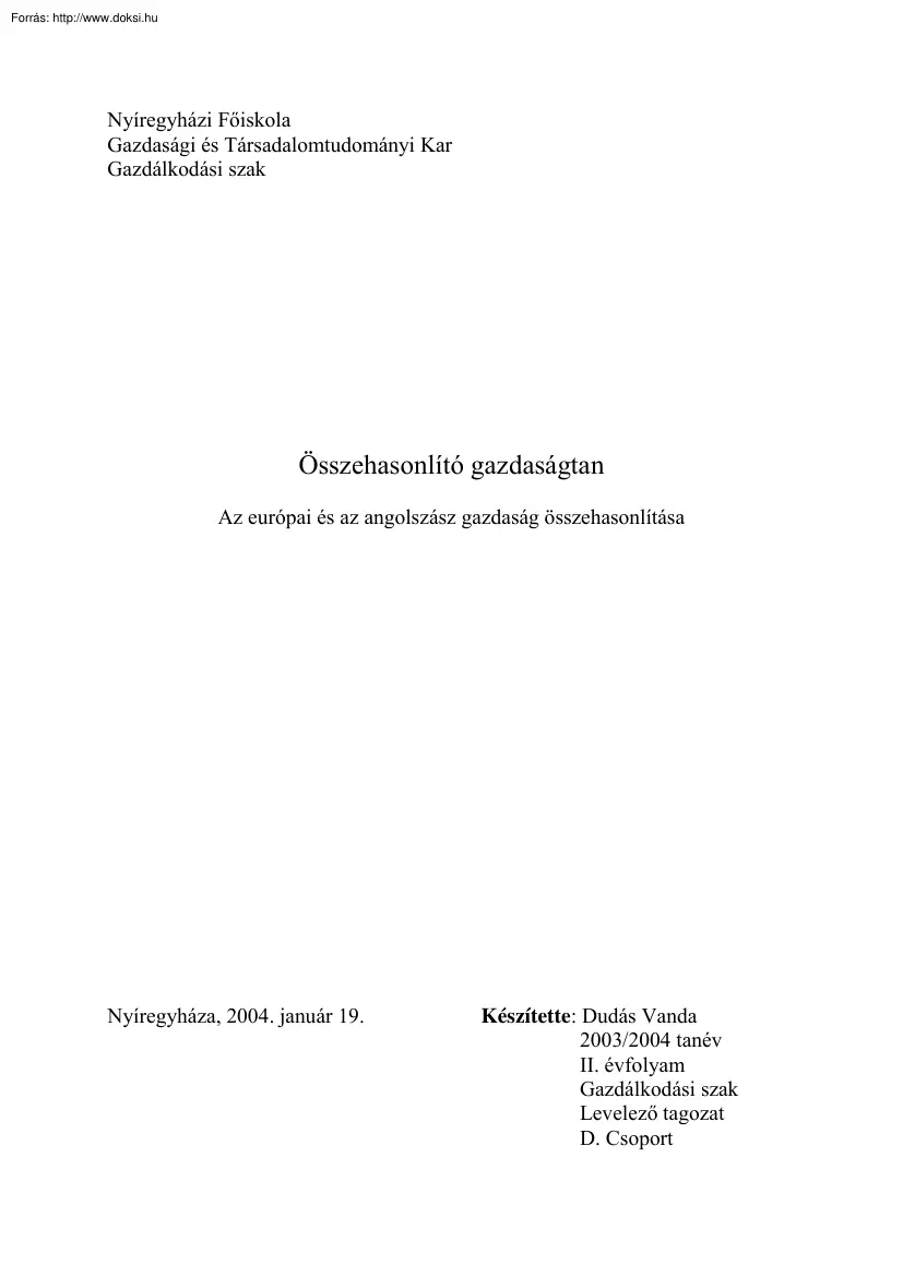 Dudás Vanda - Az európai és az angolszász gazdaság összehasonlítása