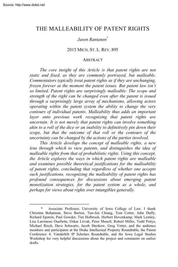 Jason Rantanen - The Malleability of Patent Rights