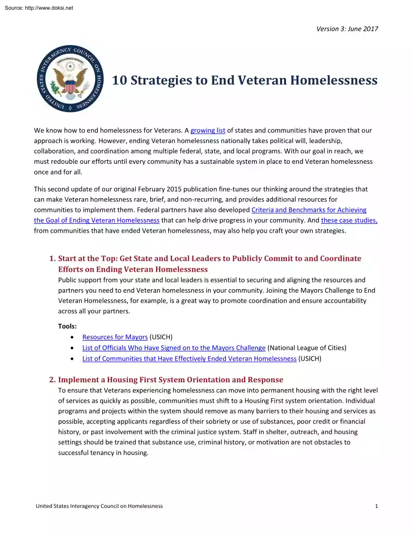 10 Strategies to End Veteran Homelessness