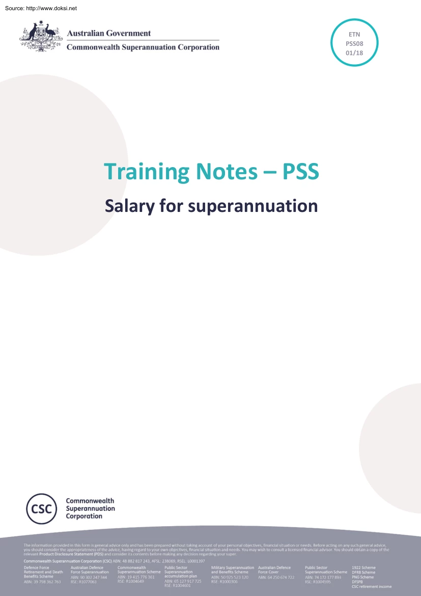 Salary for Superannuation, Training Notes, PSS