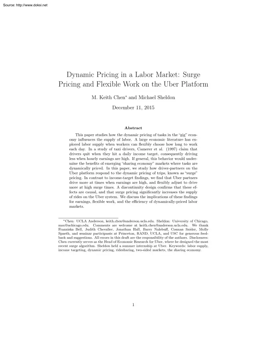 Chen-Sheldon - Dynamic Pricing in a Labor Market, Surge Pricing and Flexible Work on the Uber Platform