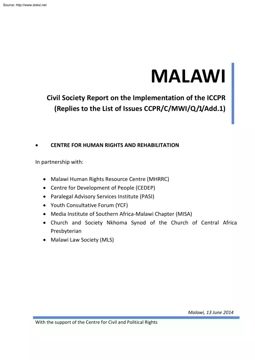 Civil Society Report on the Implementation of the ICCPR