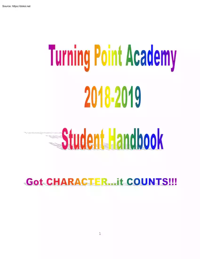 Turning Point Academy, Student Handbook 2018-2019