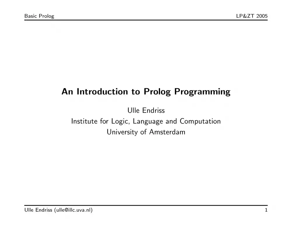 Ulle Endriss - An Introduction to Prolog Programming