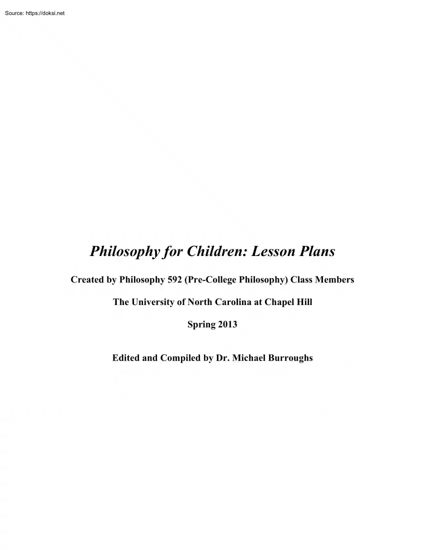 Dr. Michael Burroughs - Philosophy for Children, Lesson Plans