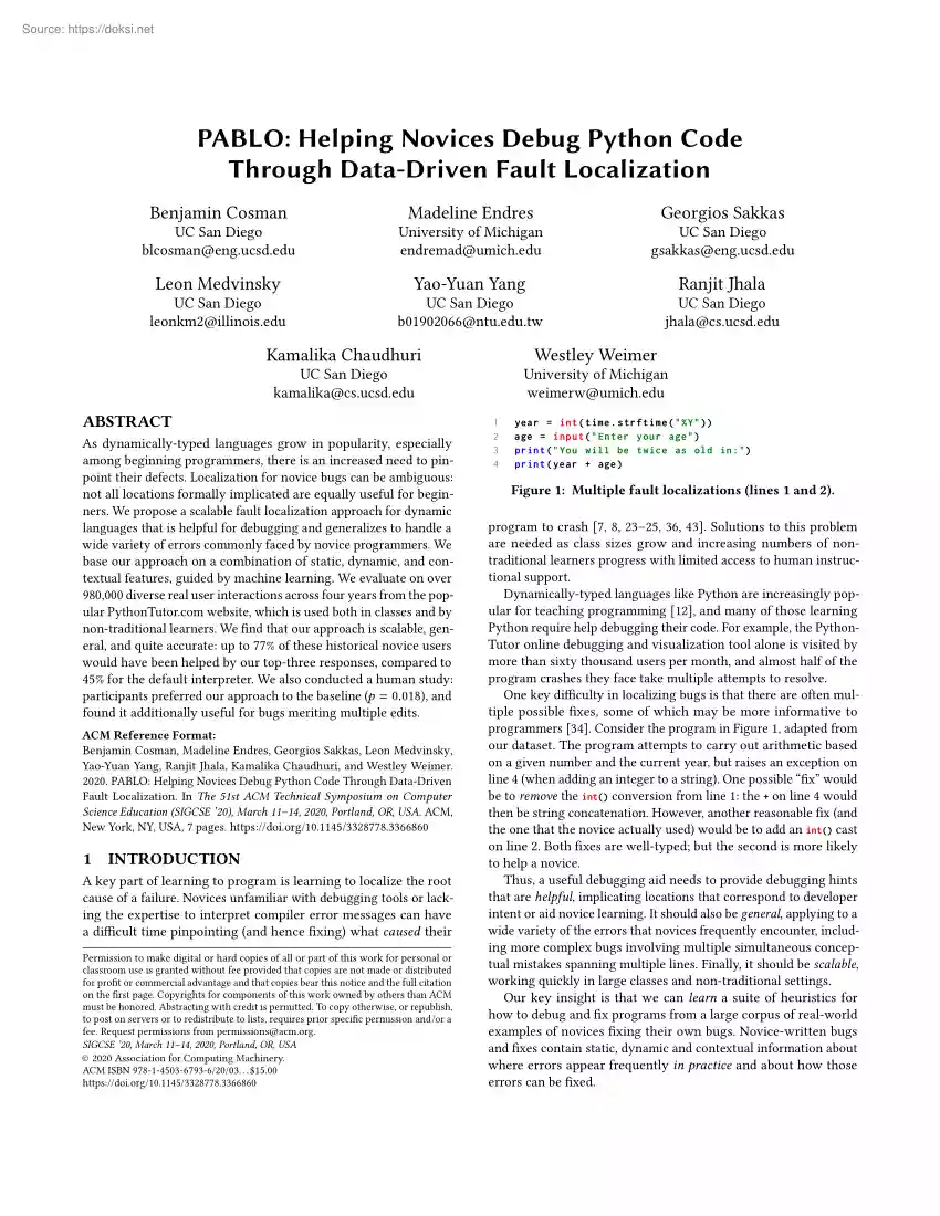 Helping Novices Debug Python Code Through Data-Driven Fault Localization