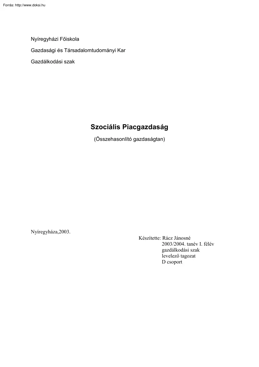 Rácz Jánosné - Szociális piacgazdaság