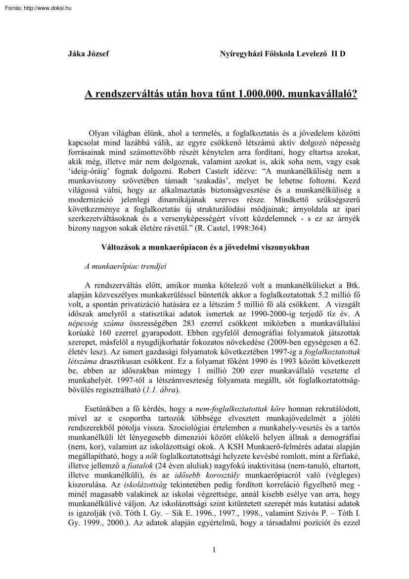 Jáka József - A rendszerváltás után hova tűnt 1.000.000 munkavállaló?