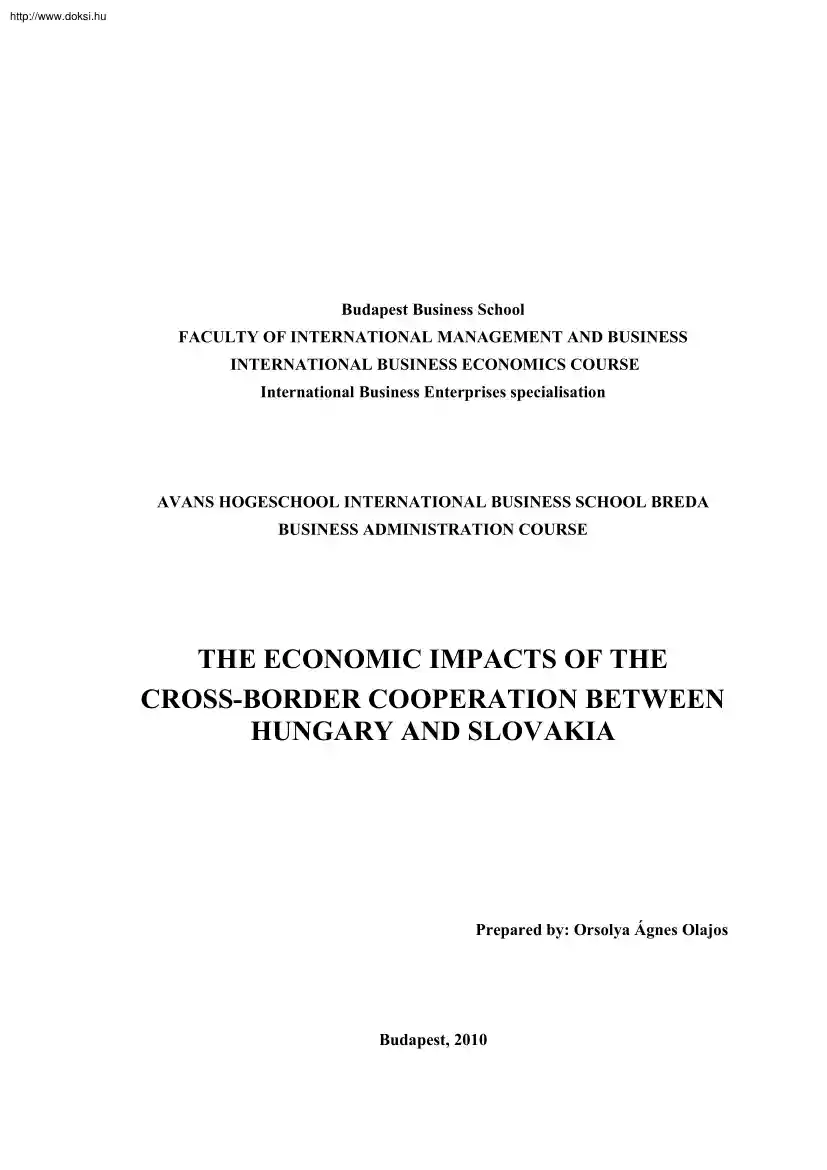 Orsolya Ágnes Olajos - The economic impacts of the cross-border cooperation between Hungary and Slovakia