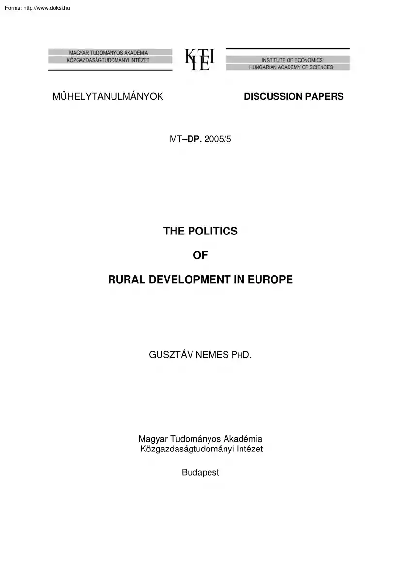 Nemes Gusztáv - The politics of rural development in Europe