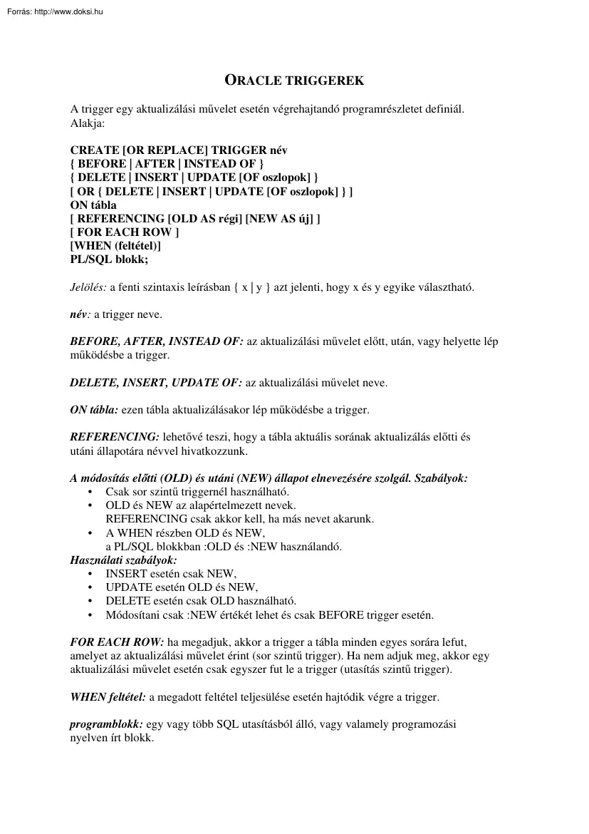 Oracle triggerek