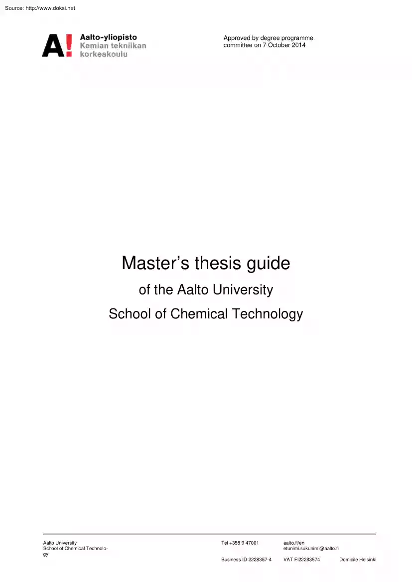 Masters Thesis Guide of the Aalto University School of Chemical Technology