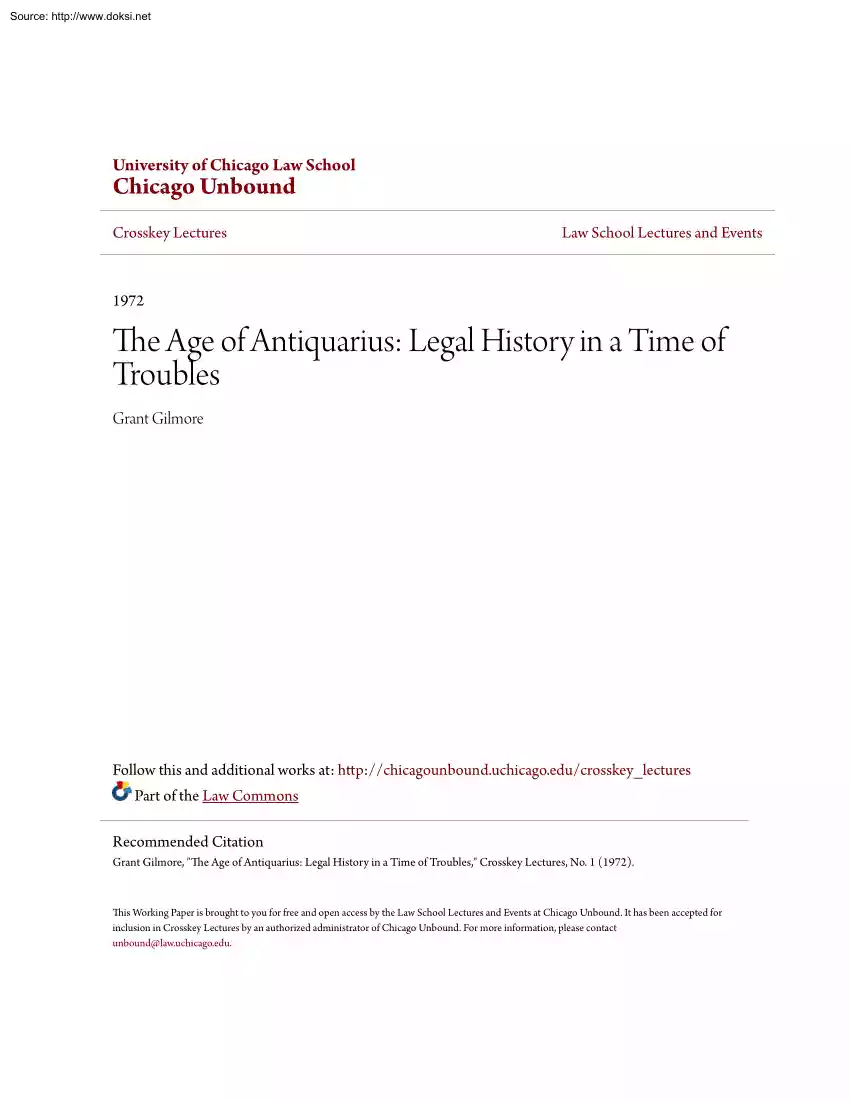 Grant Gilmore - The Age of Antiquarius, Legal History in a Time of Troubles