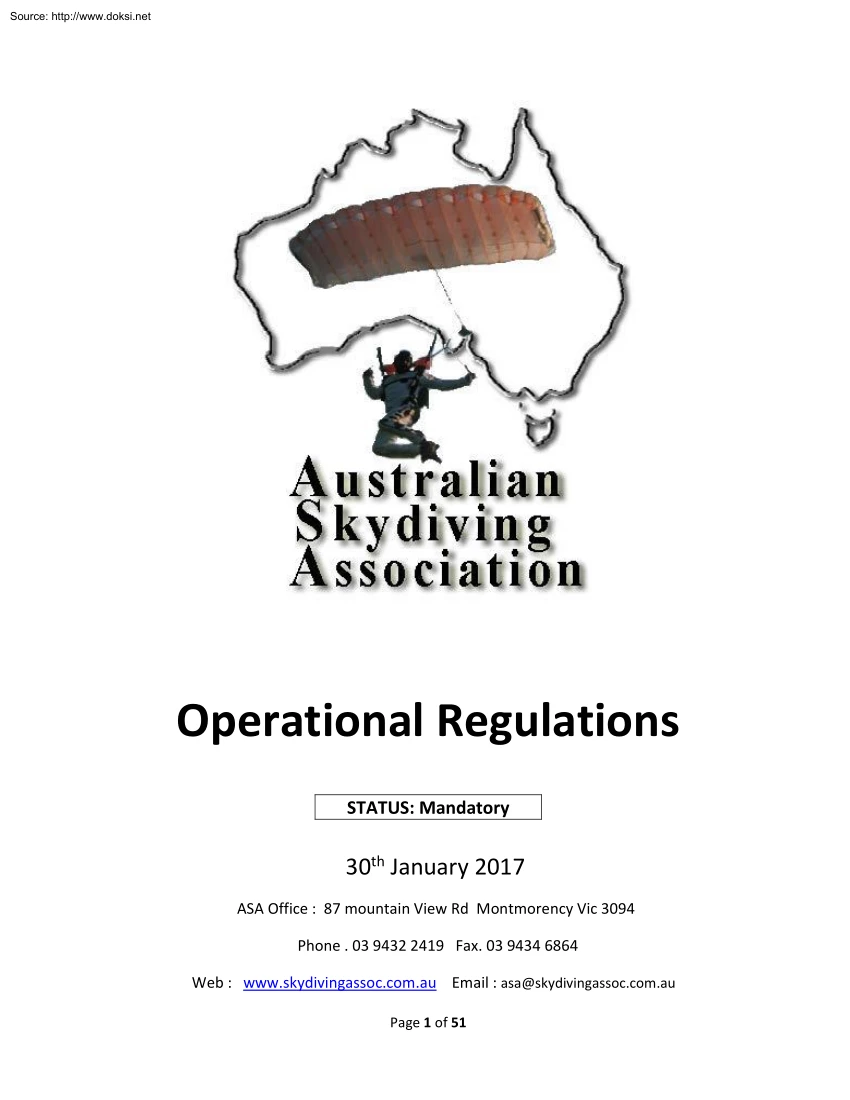 Australian Skydiving Association, Operational Regulations