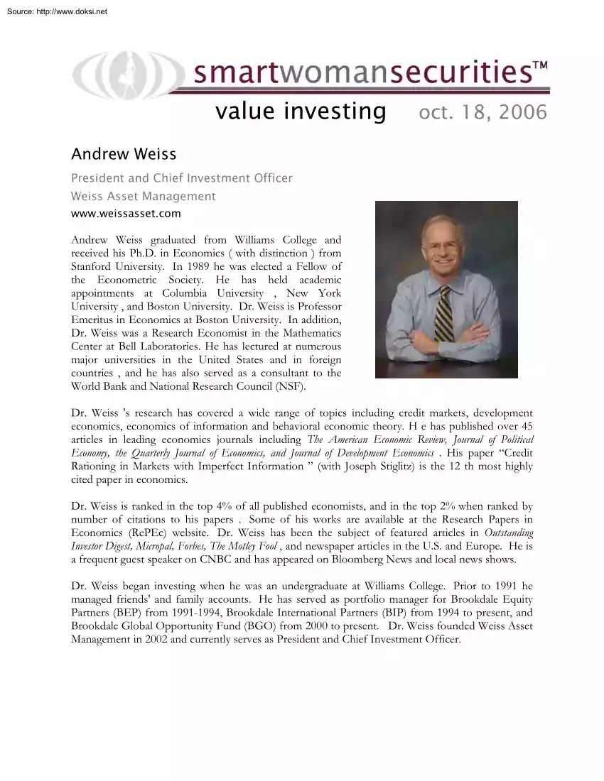 Andrew Weiss - Value Investing