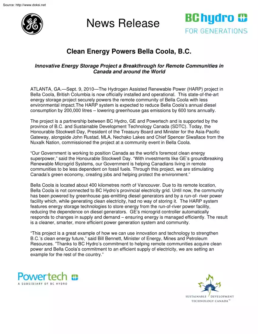 Clean Energy Powers Bella Coola