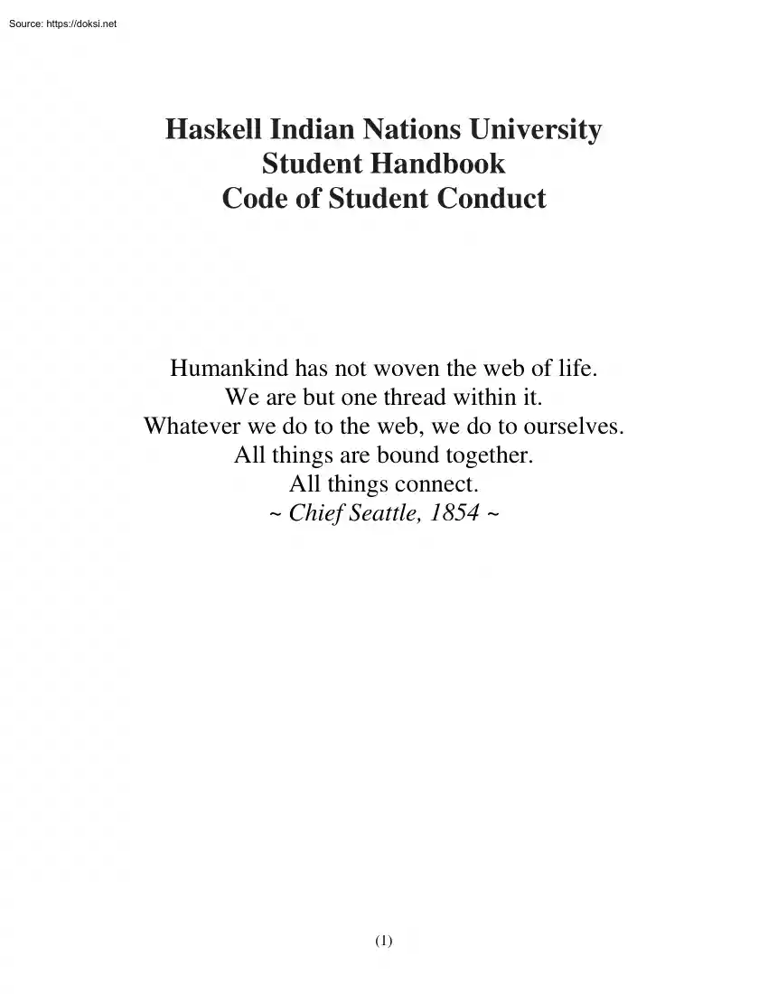 Haskell Indian Nations University, Student Handbook, Code of Student Conduct