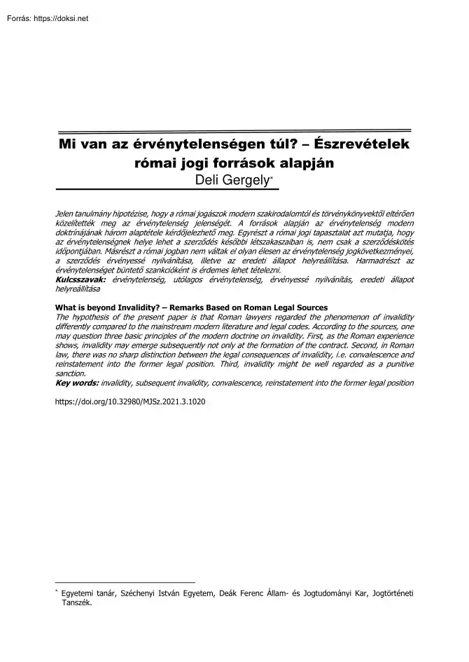 Deli Gergely - Mi van az érvénytelenségen túl, Észrevételek római jogi források alapján