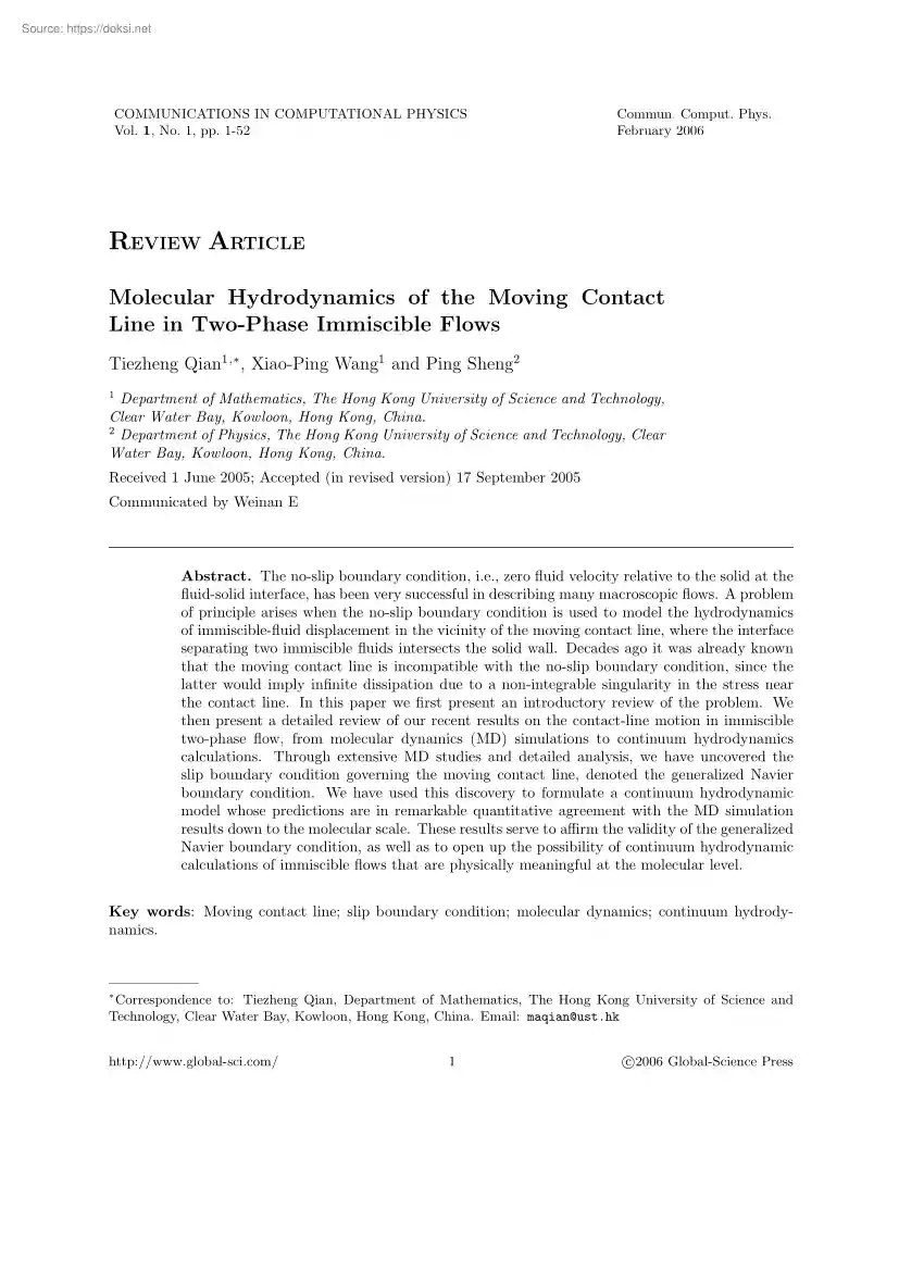 Molecular Hydrodynamics of the Moving Contact Line in Two-Phase Immiscible Flows