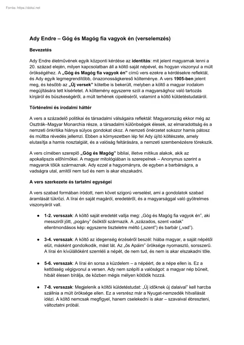 Ady Endre – Góg és Magóg fia vagyok én, verselemzés