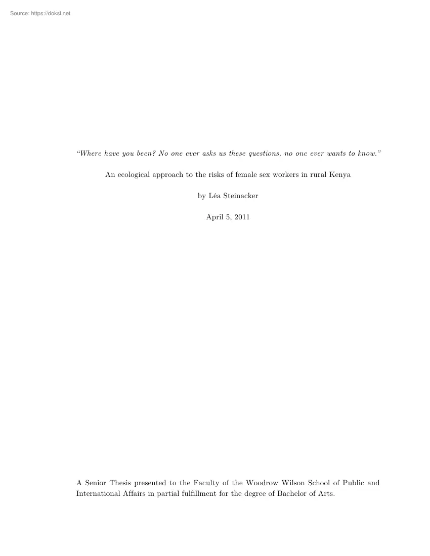 Léa Steinacker - An ecological approach to the risks of female sex workers in rural Kenya