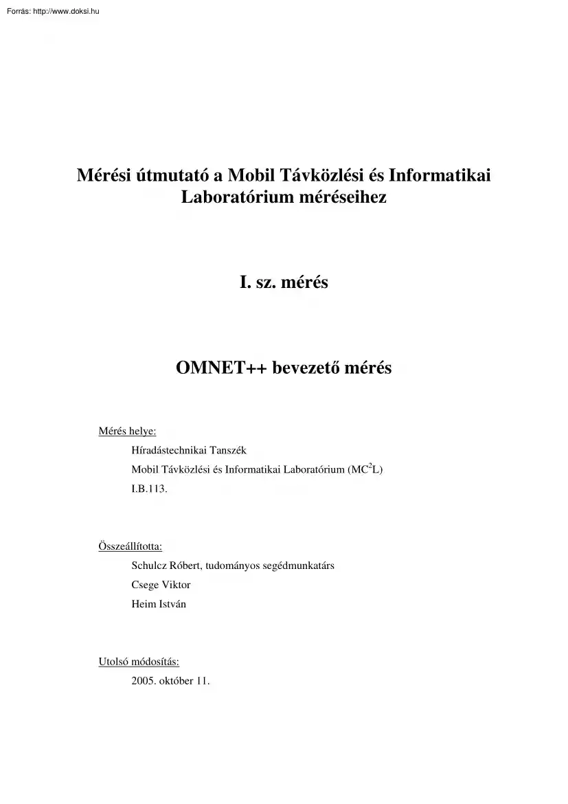 Schulcz Róbert - OMNET++ bevezető mérés
