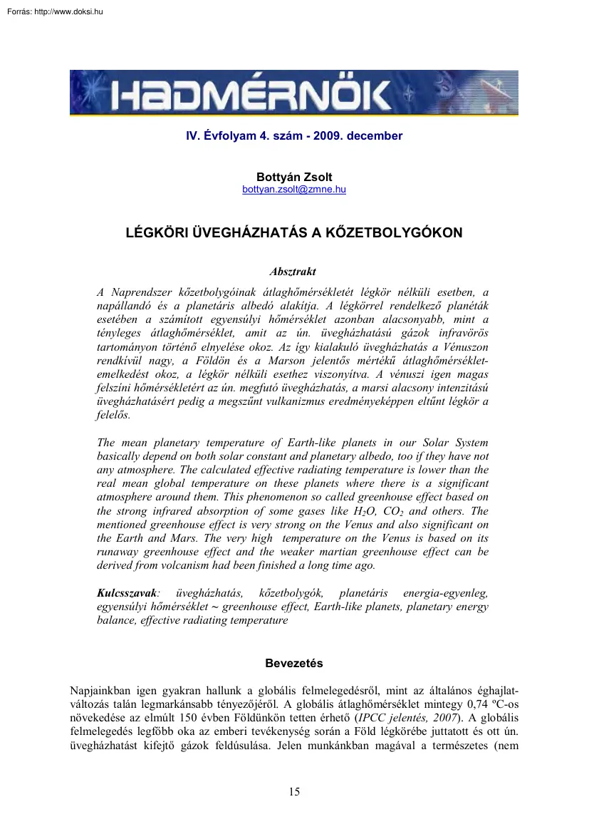 Bottyán Zsolt - Légköri üvegházhatás a kőzetbolygókon