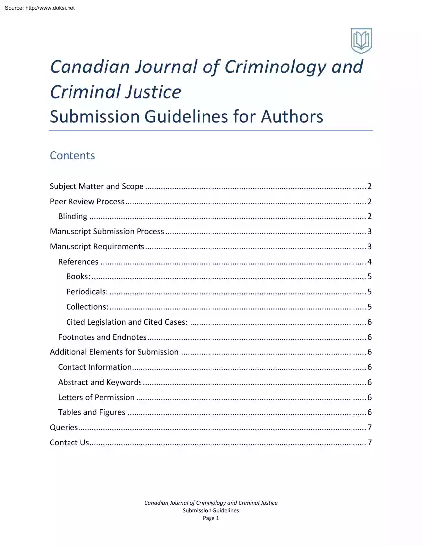 Canadian Journal of Criminology and Criminal Justice Submission Guidelines for Authors