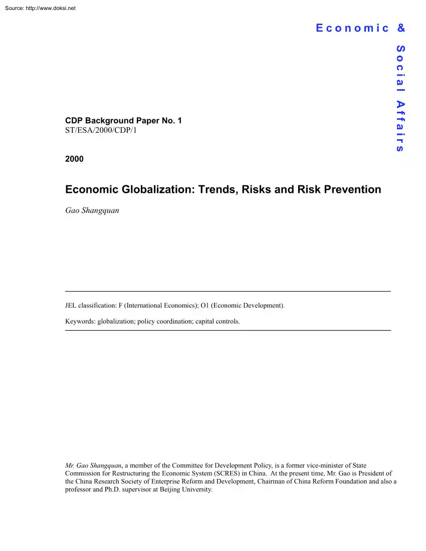 Gao Shangquan - Economic Globalization, Trends, Risks and Risk Prevention