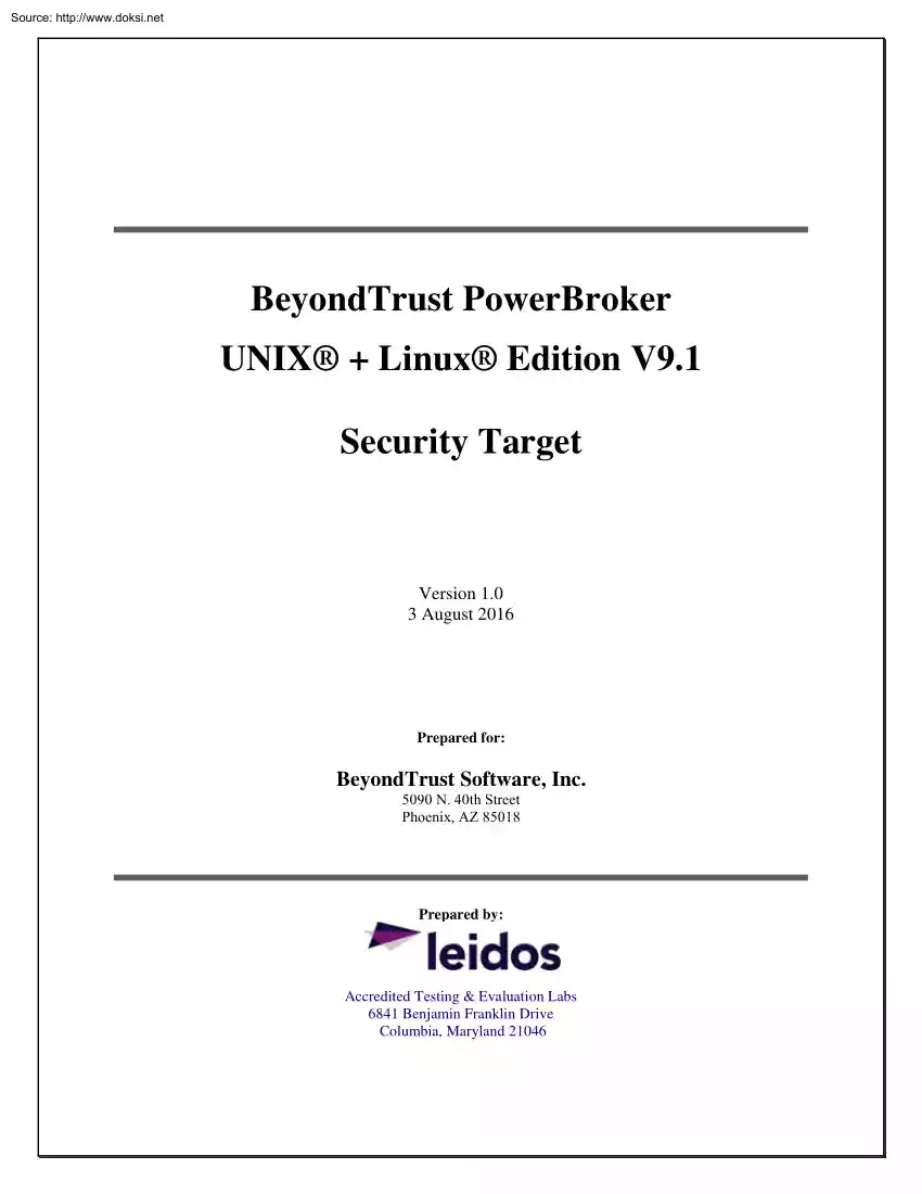 BeyondTrust PowerBroker UNIX and Linux Edition V9.1, Security Target