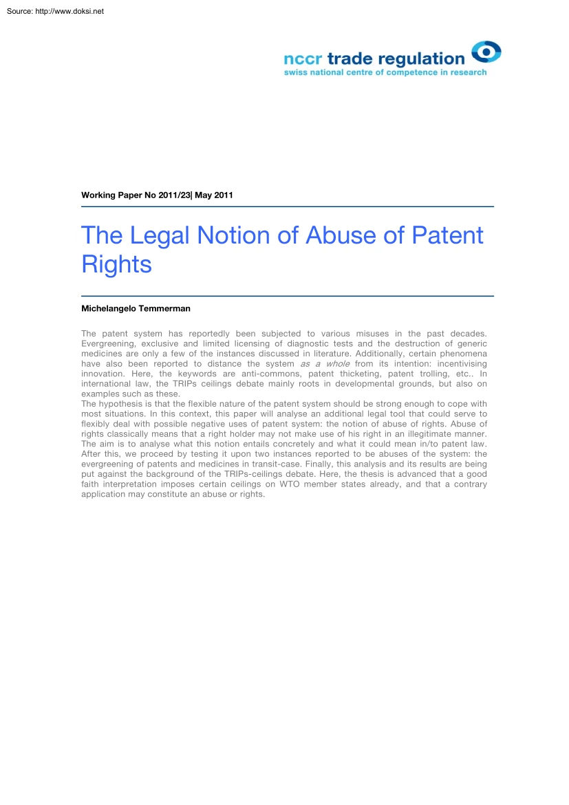 Michelangelo Temmerman - The Legal Notion of Abuse of Patent Rights