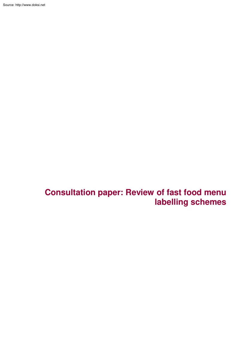 Consultation Paper, Review of Fast Food Menu Labelling Schemes