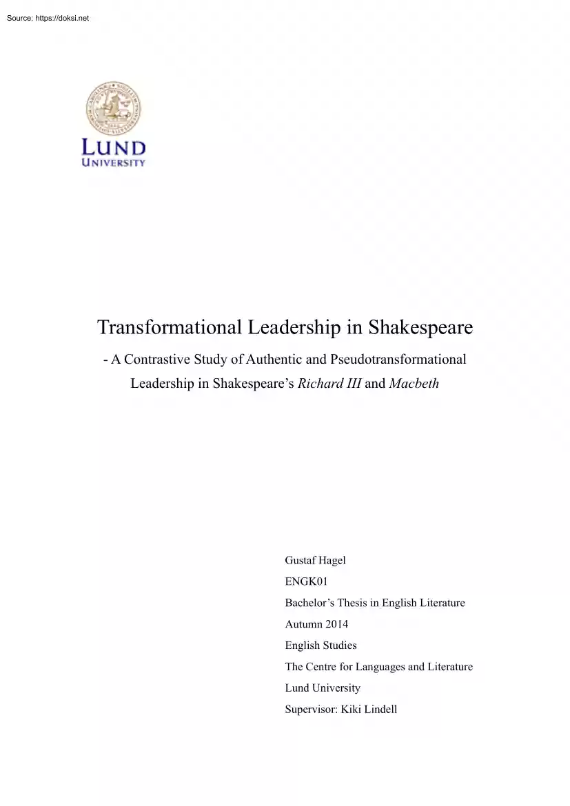 Gustaf Hagel - Transformational Leadership in Shakespeare